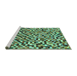 Sideview of Machine Washable Checkered Turquoise Modern Area Rugs, wshabs944turq