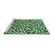 Sideview of Machine Washable Checkered Turquoise Modern Area Rugs, wshabs944turq