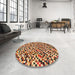 Round Abstract Fire Brick Red Checkered Rug in a Office, abs944