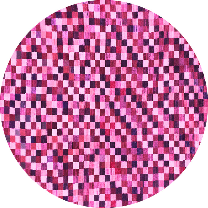 Round Machine Washable Checkered Pink Modern Rug, wshabs944pnk