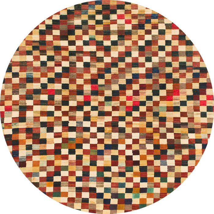 Round Abstract Fire Brick Red Checkered Rug, abs944
