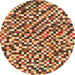 Round Abstract Fire Brick Red Checkered Rug, abs944