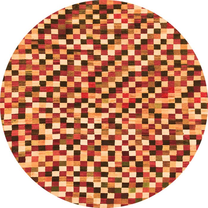 Round Machine Washable Checkered Orange Modern Area Rugs, wshabs944org