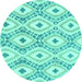 Round Machine Washable Abstract Turquoise Modern Area Rugs, wshabs946turq