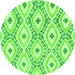 Round Machine Washable Abstract Green Modern Area Rugs, wshabs946grn