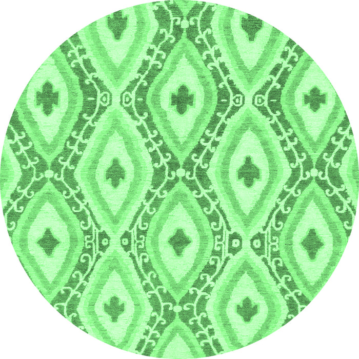 Round Machine Washable Abstract Emerald Green Modern Area Rugs, wshabs946emgrn
