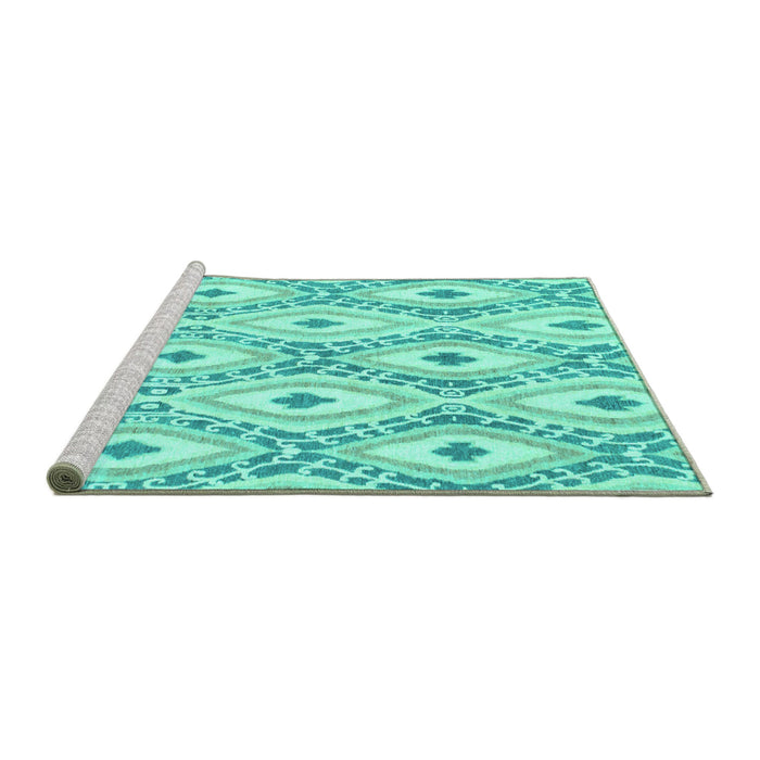 Sideview of Machine Washable Abstract Turquoise Modern Area Rugs, wshabs946turq