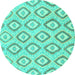 Round Machine Washable Abstract Turquoise Modern Area Rugs, wshabs947turq