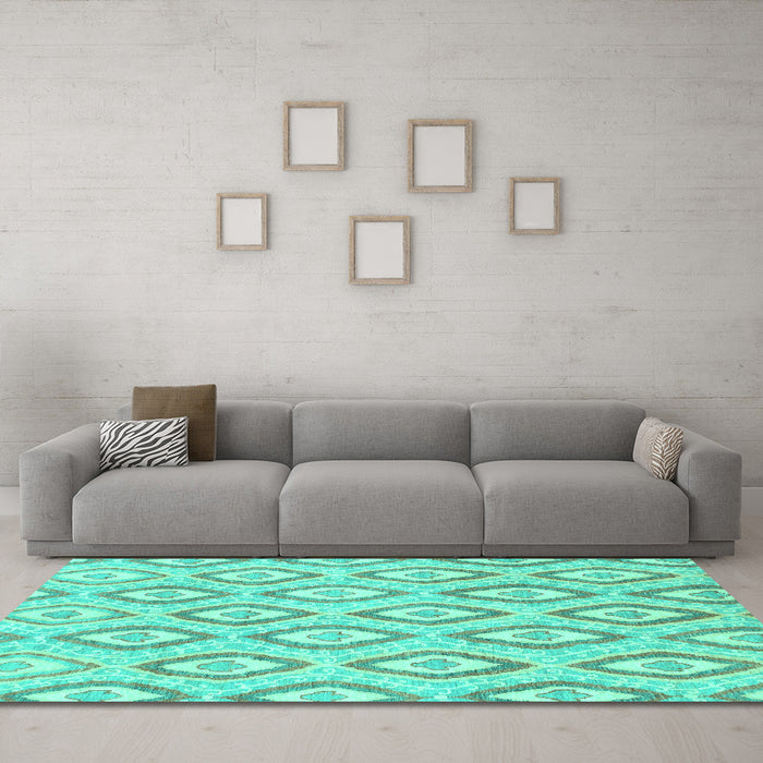 Machine Washable Abstract Turquoise Modern Area Rugs in a Living Room,, wshabs947turq