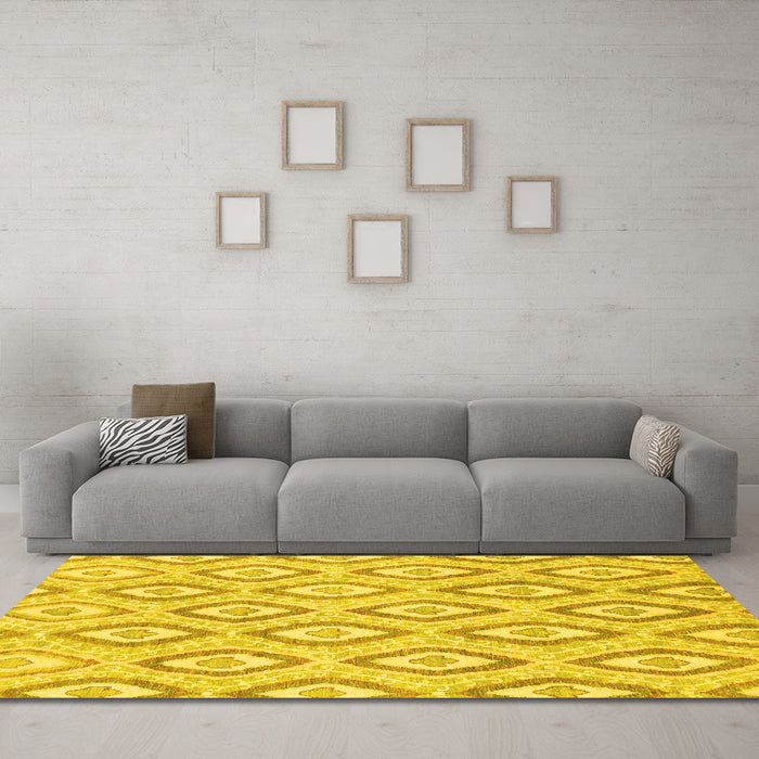 Machine Washable Abstract Yellow Modern Rug in a Living Room, wshabs947yw