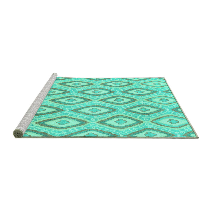 Sideview of Machine Washable Abstract Turquoise Modern Area Rugs, wshabs947turq
