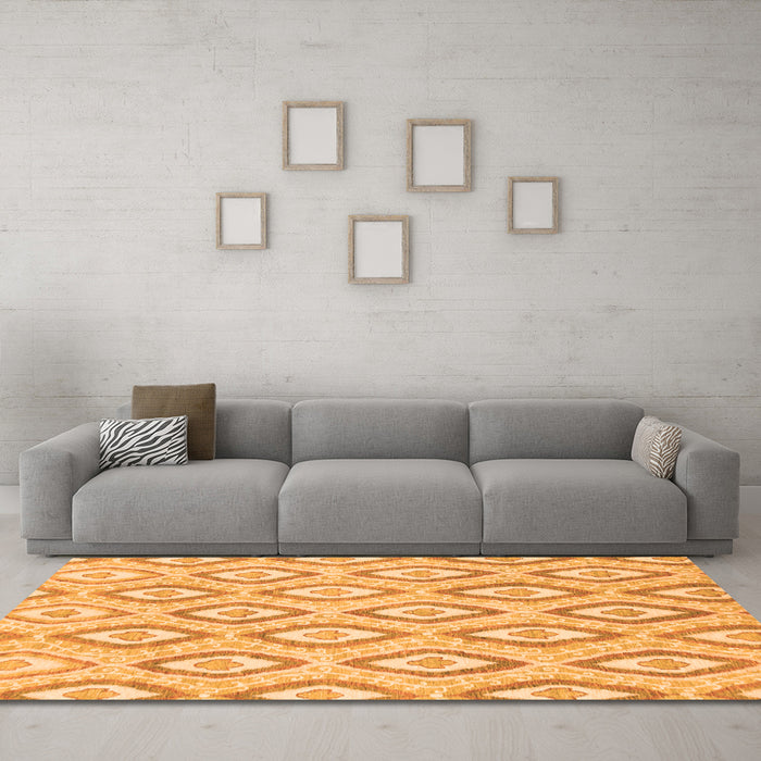 Machine Washable Abstract Orange Modern Area Rugs in a Living Room, wshabs947org