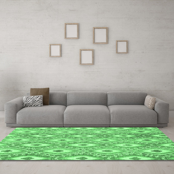 Machine Washable Abstract Emerald Green Modern Area Rugs in a Living Room,, wshabs948emgrn
