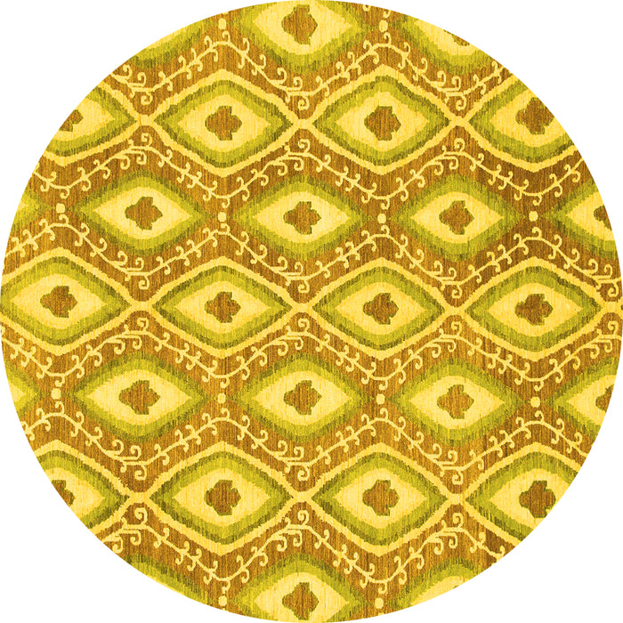 Round Machine Washable Abstract Yellow Modern Rug, wshabs948yw