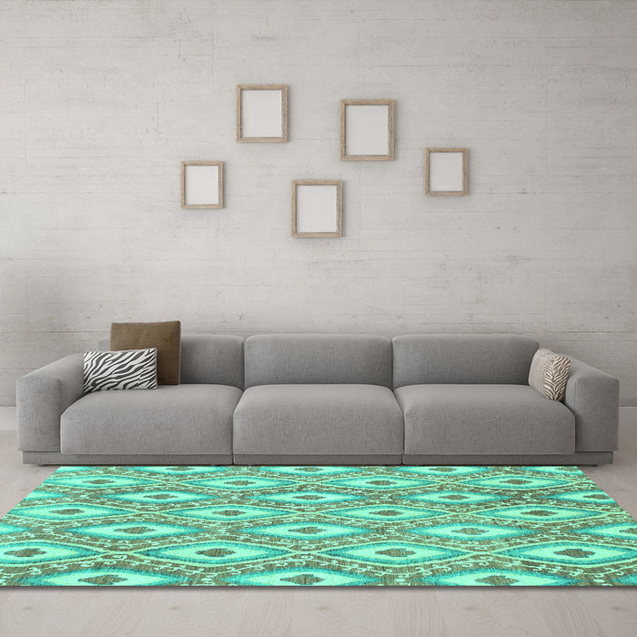 Machine Washable Abstract Turquoise Modern Area Rugs in a Living Room,, wshabs948turq