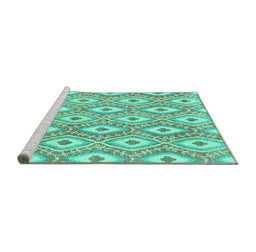 Sideview of Machine Washable Abstract Turquoise Modern Area Rugs, wshabs948turq