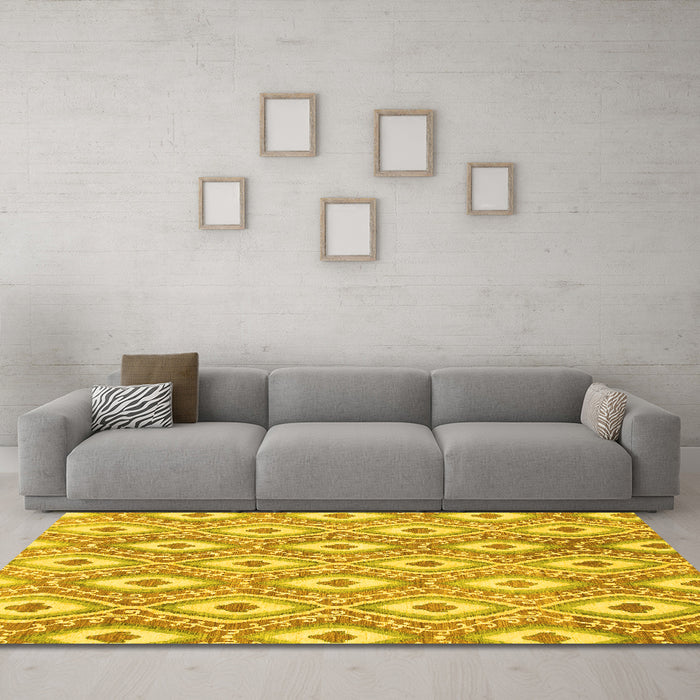 Machine Washable Abstract Yellow Modern Rug in a Living Room, wshabs948yw