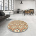 Round Abstract Bronze Brown Modern Rug in a Office, abs948