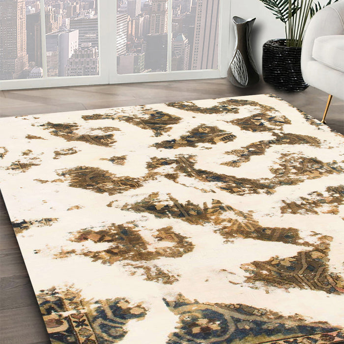 Machine Washable Abstract Blanched Almond Beige Rug in a Family Room, wshabs949