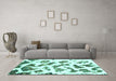 Machine Washable Abstract Turquoise Modern Area Rugs in a Living Room,, wshabs949turq