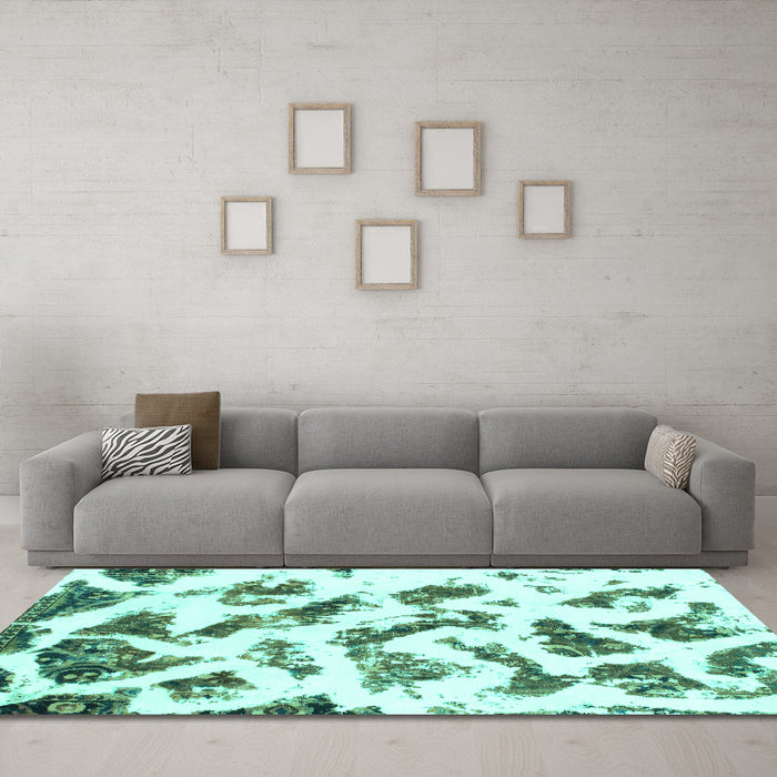 Machine Washable Abstract Turquoise Modern Area Rugs in a Living Room,, wshabs949turq