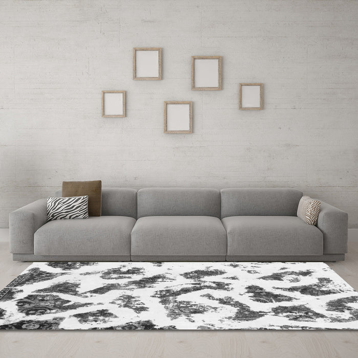 Machine Washable Abstract Gray Modern Rug in a Living Room,, wshabs949gry