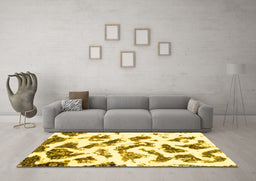 Machine Washable Abstract Yellow Modern Rug in a Living Room, wshabs949yw