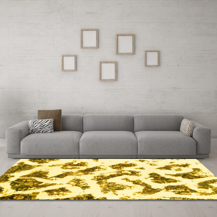 Machine Washable Abstract Yellow Modern Rug in a Living Room, wshabs949yw