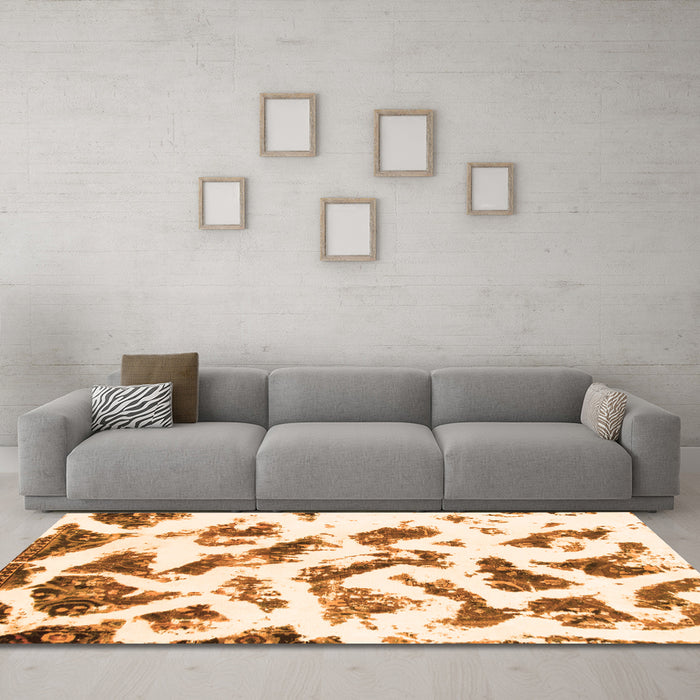 Machine Washable Abstract Orange Modern Area Rugs in a Living Room, wshabs949org