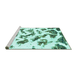 Sideview of Machine Washable Abstract Turquoise Modern Area Rugs, wshabs949turq
