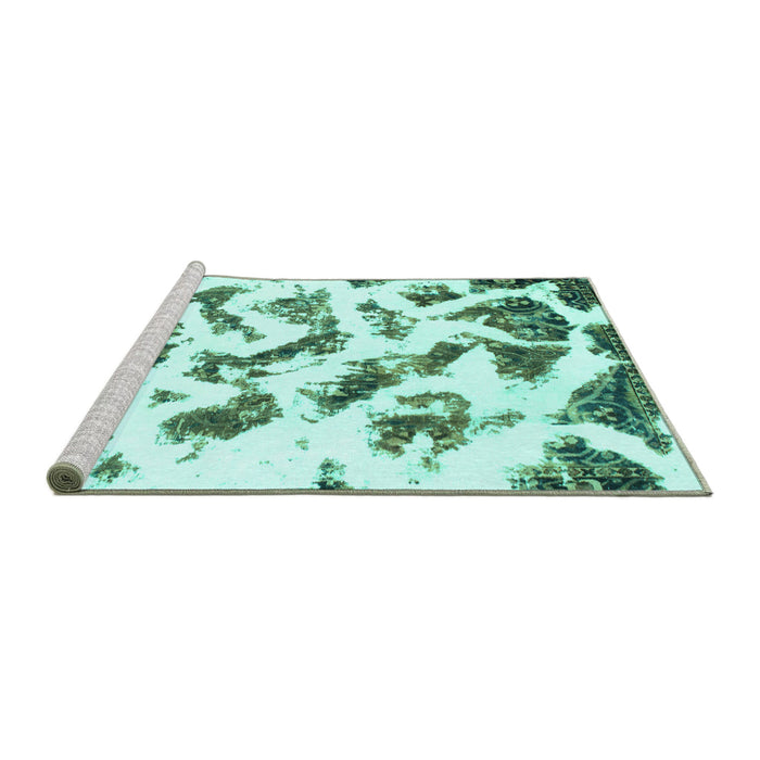Sideview of Machine Washable Abstract Turquoise Modern Area Rugs, wshabs949turq