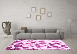Machine Washable Abstract Pink Modern Rug in a Living Room, wshabs949pnk