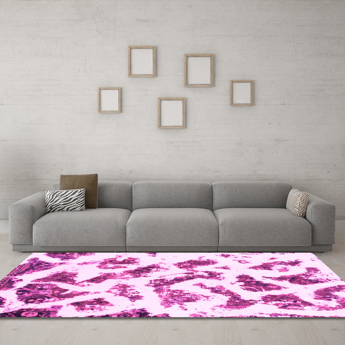 Machine Washable Abstract Pink Modern Rug in a Living Room, wshabs949pnk
