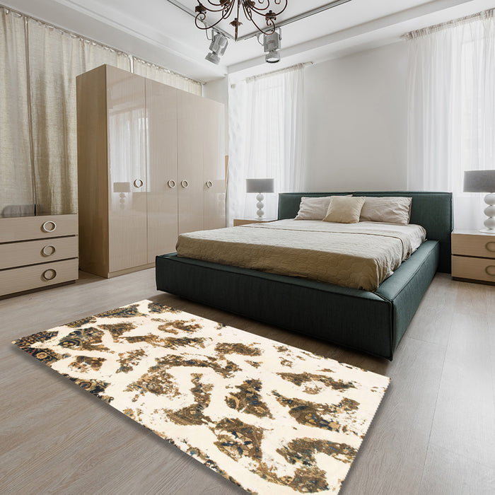 Machine Washable Abstract Blanched Almond Beige Rug in a Bedroom, wshabs949