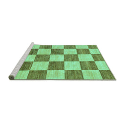Sideview of Machine Washable Checkered Turquoise Modern Area Rugs, wshabs94turq