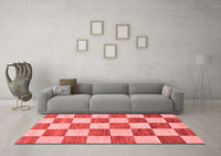 Machine Washable Checkered Red Modern Rug, wshabs94red