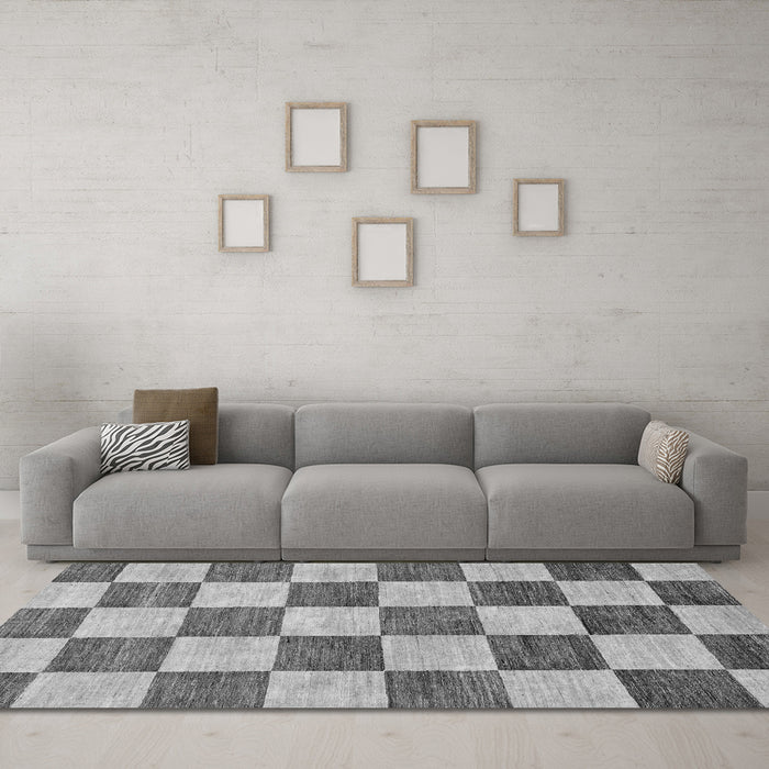 Machine Washable Checkered Gray Modern Rug in a Living Room,, wshabs94gry