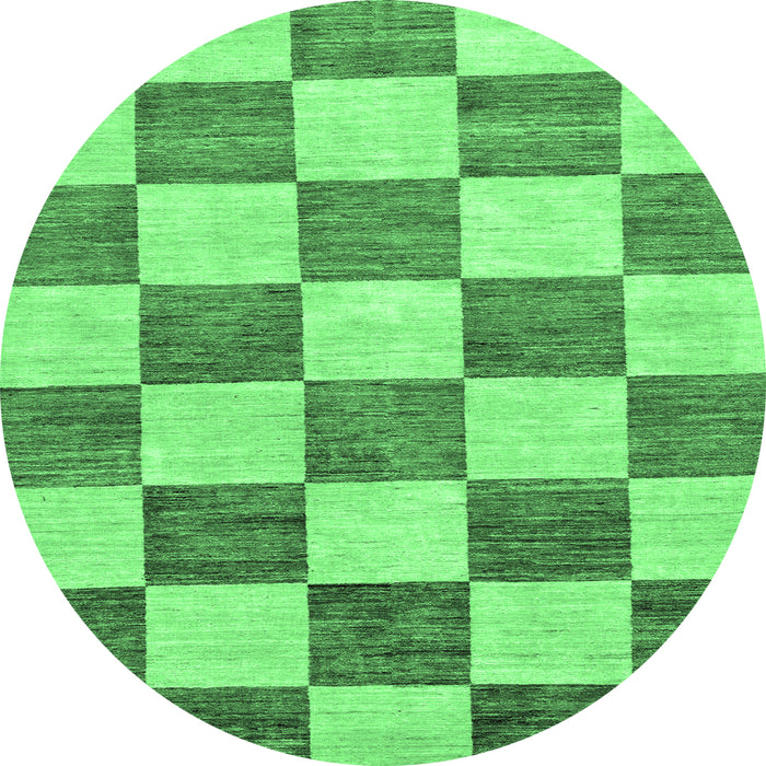 Round Machine Washable Checkered Emerald Green Modern Area Rugs, wshabs94emgrn