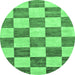 Round Machine Washable Checkered Emerald Green Modern Area Rugs, wshabs94emgrn