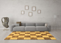 Machine Washable Checkered Brown Modern Rug, wshabs94brn