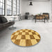 Round Abstract Sedona Brown Checkered Rug in a Office, abs94