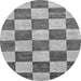 Round Machine Washable Checkered Gray Modern Rug, wshabs94gry