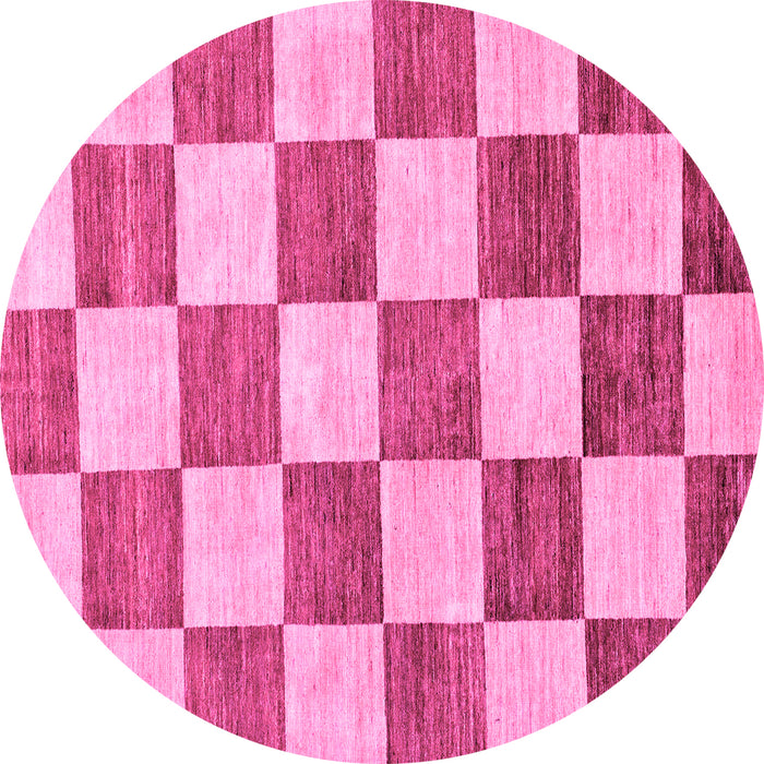 Round Machine Washable Checkered Pink Modern Rug, wshabs94pnk