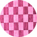 Round Machine Washable Checkered Pink Modern Rug, wshabs94pnk