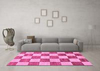 Machine Washable Checkered Pink Modern Rug, wshabs94pnk