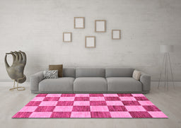 Machine Washable Checkered Pink Modern Rug in a Living Room, wshabs94pnk