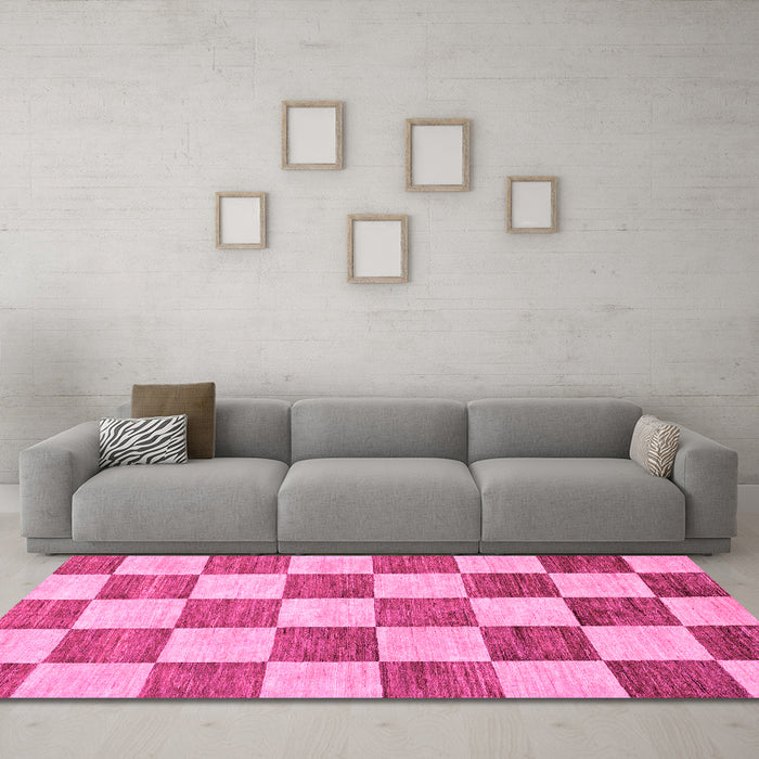 Machine Washable Checkered Pink Modern Rug in a Living Room, wshabs94pnk