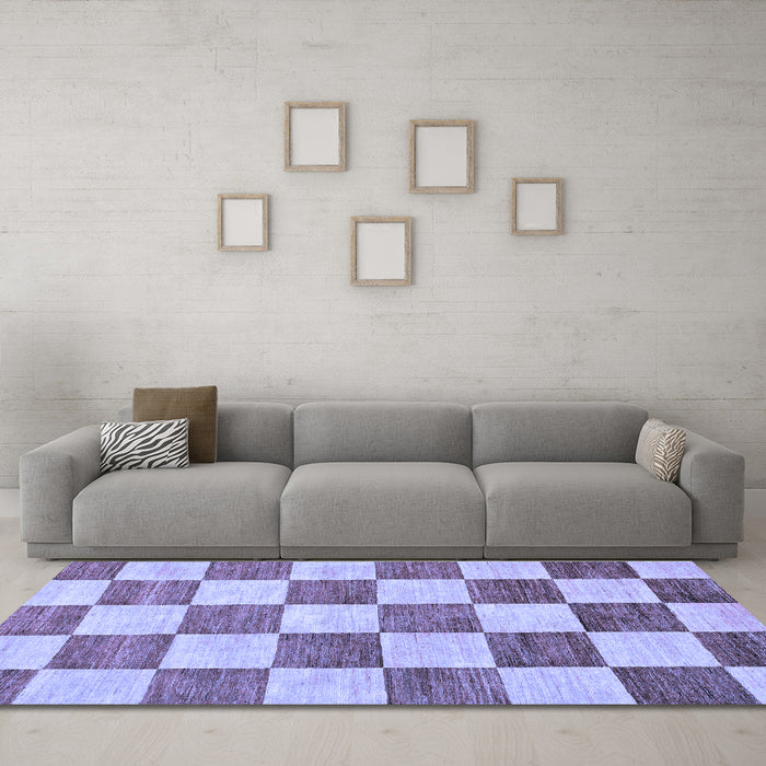 Machine Washable Checkered Blue Modern Rug in a Living Room, wshabs94blu