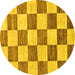 Round Checkered Yellow Modern Rug, abs94yw