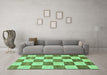 Machine Washable Checkered Turquoise Modern Area Rugs in a Living Room,, wshabs94turq